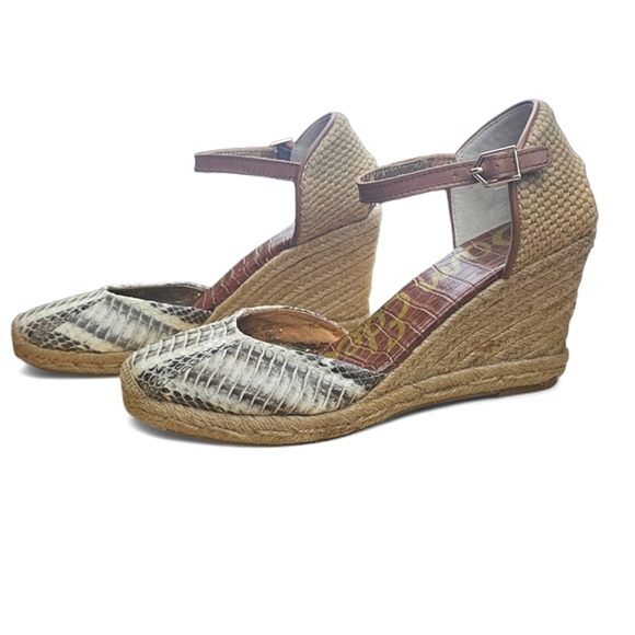 SAM EDELMAN Harmony Leather Snake & Croc Embossed Wedge Espadrille  Size 8.5 - Picture 4 of 11